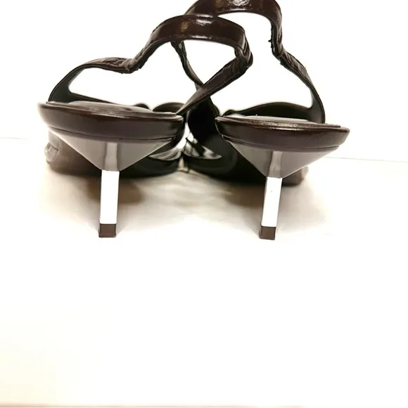 ZARA Women's 10- Strappy Thong Sandals with Metallic Heel- Dark Brown NWT